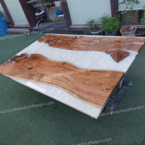 Witte riviertafel epoxyhars: tafelblad natuurlijk hout