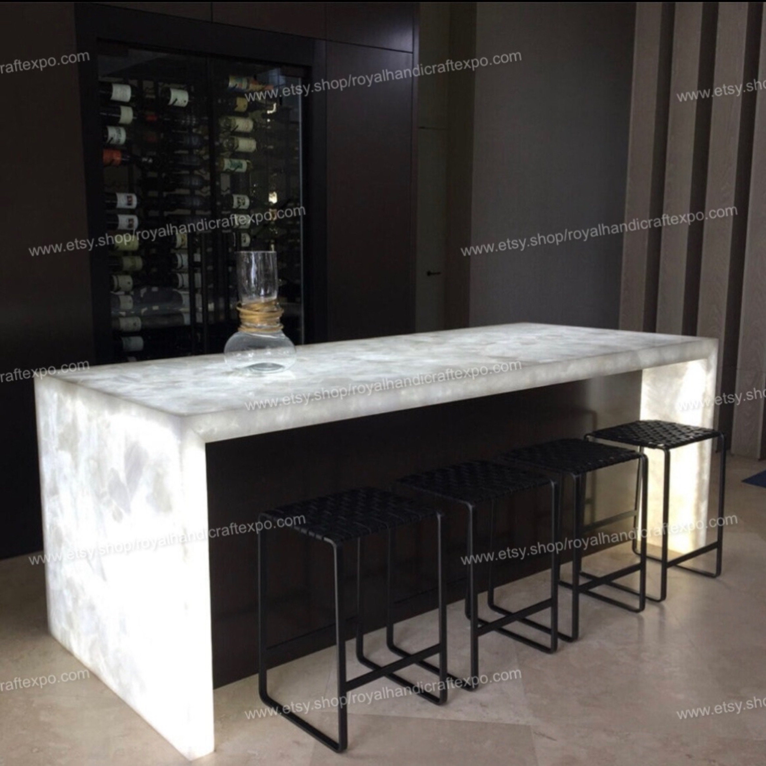 White Quartz Stone Coffee Table Quartz Dining Tabletop Handmade
