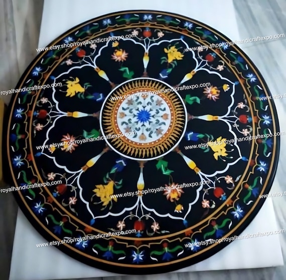 Black Marble Inlay Tabletop – Marble Craft for Living 黒大理石