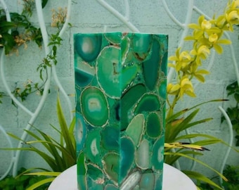 Green Agate Table Lamp: Natural Gemstone Night Light, Geode Decor