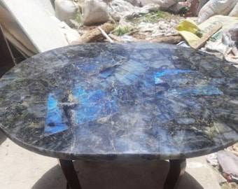 Handcrafted Labradorite Dining Table Top: Gemstone Kitchen Counter Slab
