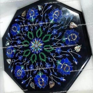 Black Marble Octagon Tabletop: Gemstone Inlay Coffee Table