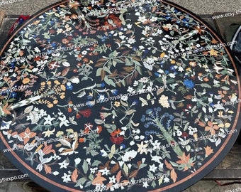 Black Marble Coffee, Dining, Center Tabletop inlay semi-precious stones