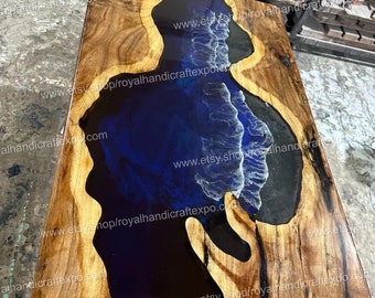 Custom Epoxy Resin River Table: Ocean Wave Wood Dining Table