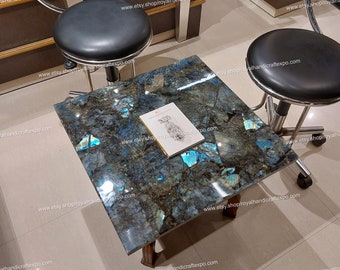 Handcrafted Labradorite Dining Table Top: Gemstone Kitchen Slab