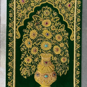Embroidery wall hanging/ zardozi silk tapestry,hand made embroidery/ wall   decor panel/  golden zari work/ ooak  floral tapestry art/