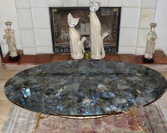 Oval Labradorite Dining Tabletop: Handmade Gemstone Furniture (Customizable)