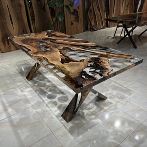 Walnut Epoxy Resin River Table: Natural Wood Center Table