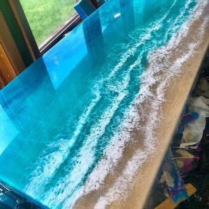 Custom Acacia Wood Epoxy Resin Tabletop: Ocean Design