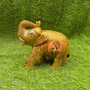 Elefante, estatua de elefante de jade verde natural, estatua de decoración del hogar, estatua de elefante de piedra preciosa de jade verde hecha a mano con hojas de oro de 24 k