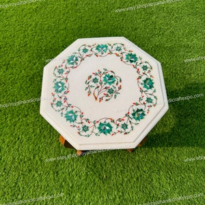Marble Inlay Coffee End Table Top, Handmade Semiprecious Stone Inlaid Side Table, Marble Furniture, Living Room Table Top
