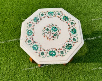 Table basse marbre 12 incrustation de cornaline lapis marqueterie art