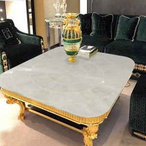 Natural Selenite Gemstone Coffee Table Console Bar Kitchen Slab Inlay Sunburst Crystal Healing Hallway Decors