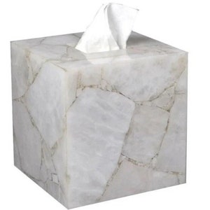 Weiße Quarz Tissue Box, Quarz handgemachte Serviettenhalter Box Home Decor Accessoires