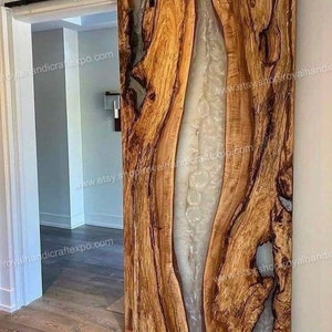 White Resin Epoxy Acacia Wood Dining Tabletop, Epoxy Living Room Table, Garden tabletop, Epoxy...