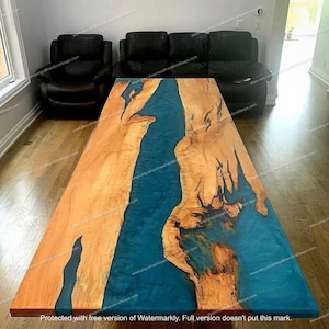 Epoxy Esszimmertisch | Epoxidharz-Tisch | Live Edge Fluss Tabelle | Perlglanz blau Epoxy River Table | Tischplatte aus Akazienharzholz