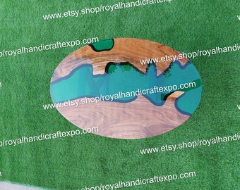 Mesa de Centro Oval em Acácia: Design de Rio em Resina Epóxi