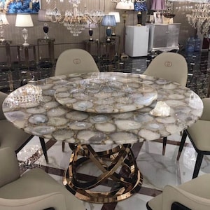 White Agate Round Table , Center Table, Coffee Table, Breakfast Table, Home Office Agate Table Patio Décor Interior Gift for Her