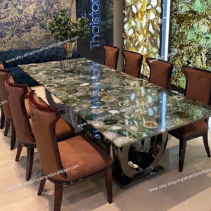 Green Agate Stones Countertop, Agate Natural Stones Coffee Tabletop, Agate Dining Table Top Home Decor