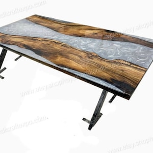 Handmade Acacia Epoxy Resin Table: Live Edge Wood River Dining Table