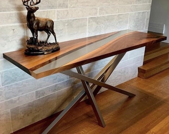 Piano tavolo epossidico, tavolo centrale Tavolo River in resina epossidica, consolle in legno naturale