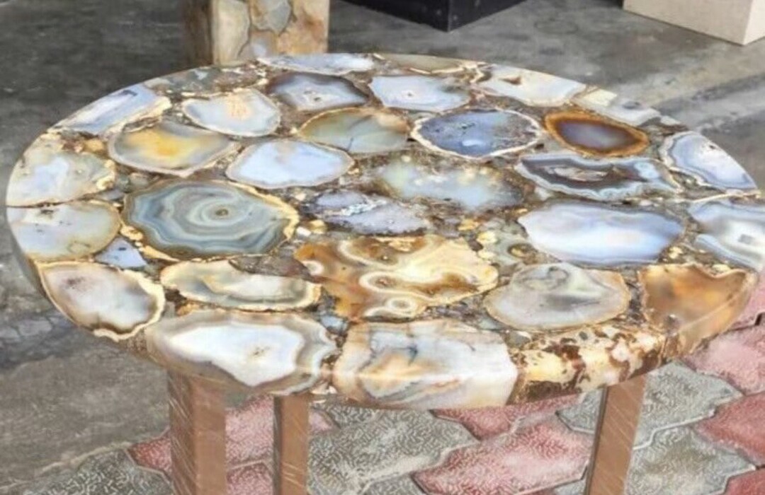 Agate Table Handmade Agate Dining Table Top: Natural Stone Inlay, Round Kitchen ...