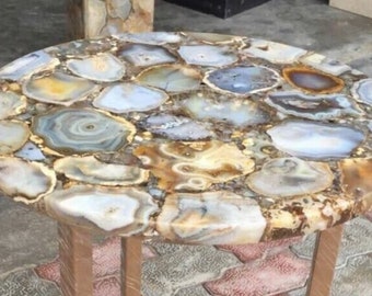 Agate Dining Round Table, Natural Agate handmade Table Top, Agate Kitchen Table, Botswana Agate Table, Agate Console Table