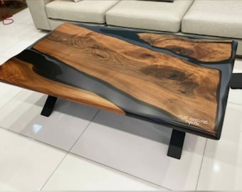 Live Edge Epoxy Resin River Table: Natural Wood Dining Table