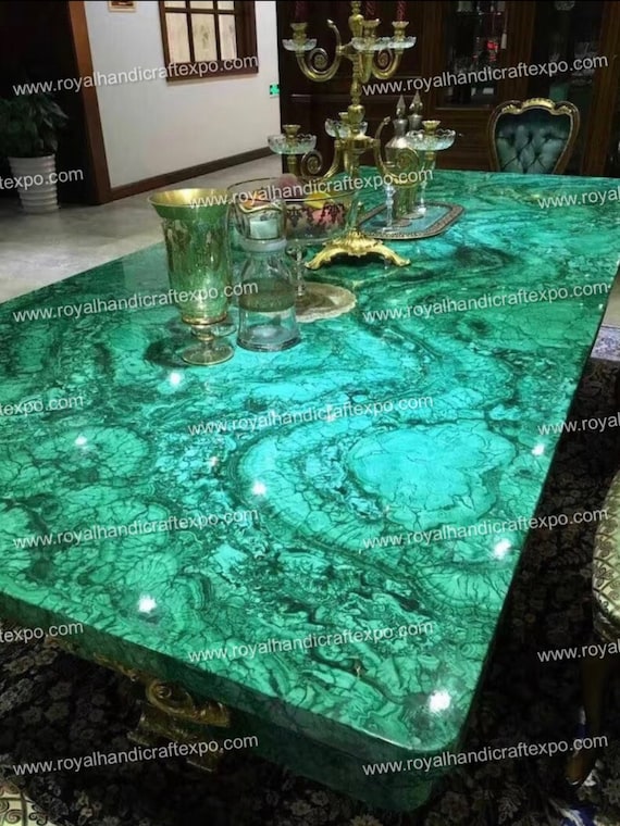Handmade Malachite Table Top: Semi Precious Stone Inlay, Custom Furniture