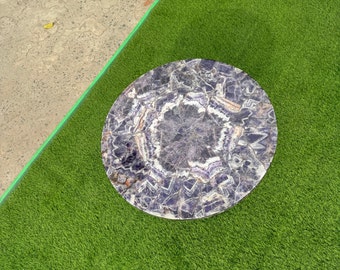Amethyst Stone Coffee Tabletop: Round Purple Agate, Luxury Decor