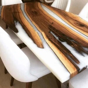 White Epoxy Table, Dining, Sofa, Side Center Table Top Live Edge Walnut