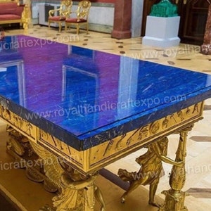 Handmade Lapis Gemstone Dining Table: Mid-Century Modern Console Bar