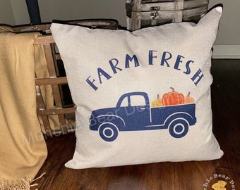 Fall Farm Fresh Pillow Cover/Fall Throw Pillow/Farm Fresh Pumpkins Pillow/Fall Truck Pumpkins Pillow/Decorative Pumpkins Pillow/18”x18”