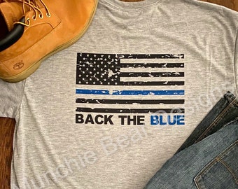 Back The Blue T-Shirt Law Enforcement Shirt Thin Blue Line Shield Police Officer Gift American Flag Police Appreciation Cop Gift for Him