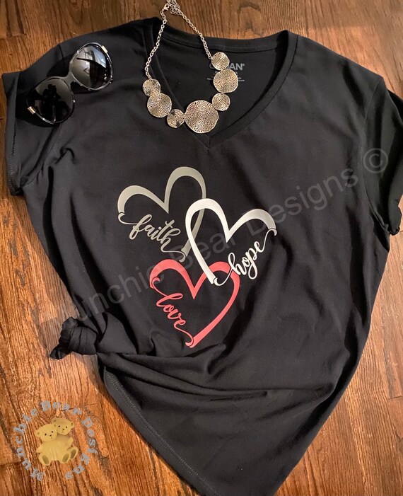Inspirational T-Shirt Faith Hope Love Shirt Religious Faith hope love hearts Custom T-Shirt for Her Mother's Day Gift Trendy shirt