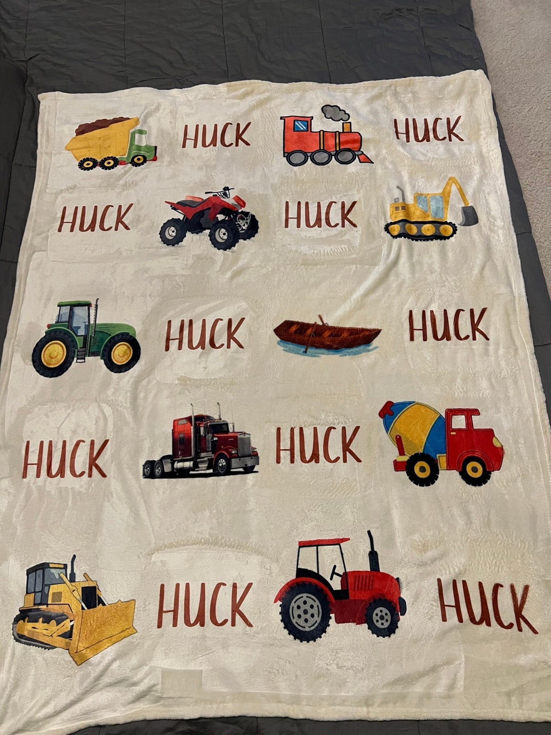 Personalized Transportation Blanket Dump Truck Tractor Trains Baby