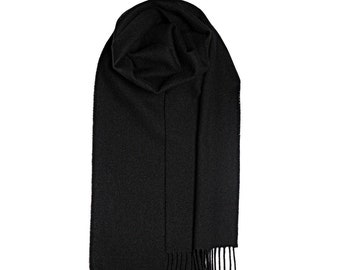 Black Plain Coloured Pure Lambswool Unisex Scarf - Made in Scotland