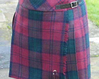 Ladies Authentic Shetland Wool Mini Kilt Lindsay Tartan - Made in Scotland