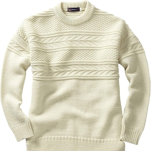 Pure British Wool Guernsey Unisex Crew Neck  Ecru Jumper - Made in UK