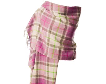 Ladies Pure Edinburgh Lambswool Light Purple Check Tartan Stole/Shawl