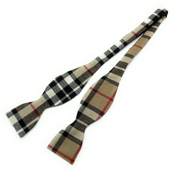 Gents Pure New Wool Thomson Camel Tartan Self Tie Bow Tie - MADE IN SCOTLAND
