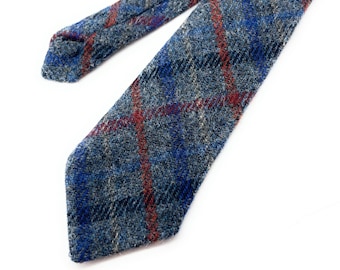 Gents Blue & Red Check Harris Tweed tie - Made in Scotland