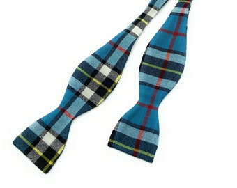 Gents Pure New Wool Thomson Blue Tartan Self Tie Bow Tie - MADE IN SCOTLAND