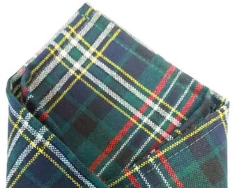 Gents Pure Wool Scott Green Tartan Pocket Square - Made in Scotland