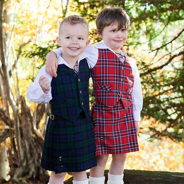 Kids Scottish Classic Tartan Waistcoat and Kilt Outfit - MADE IN SCOTLAND