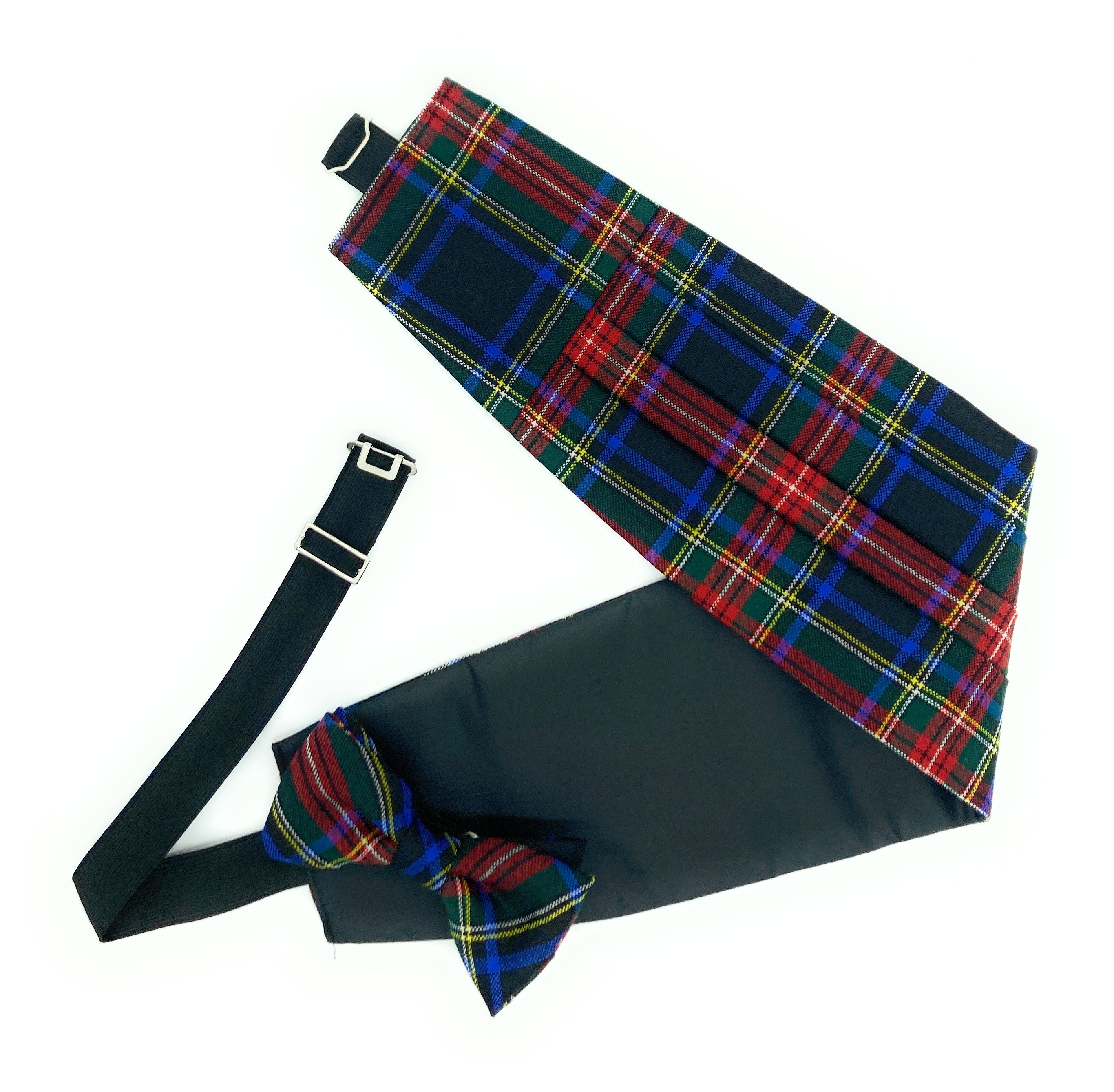 Christian Dior Red Blue Black Green Plaid Adjustable Silk Bow Tie  Cummerbund USA
