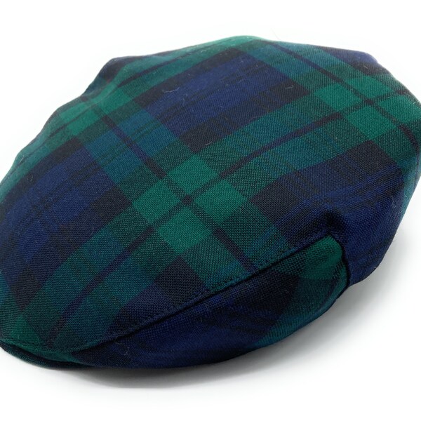 Gents Pure Wool Black Watch Tartan One Size Flat Cap - Made in Scotland