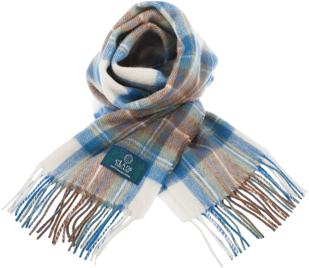 Pure Lambswool Stewart Muted Blue Tartan Clan Scarf Etsy