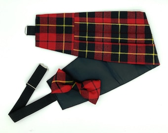 Gents Pure Wool Wallace Tartan Cummerbund & Bow Tie Set - Made in Scotland