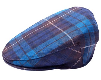Gents Pure Wool Buchanan Blue Tartan Flat Cap - Made in Scotland